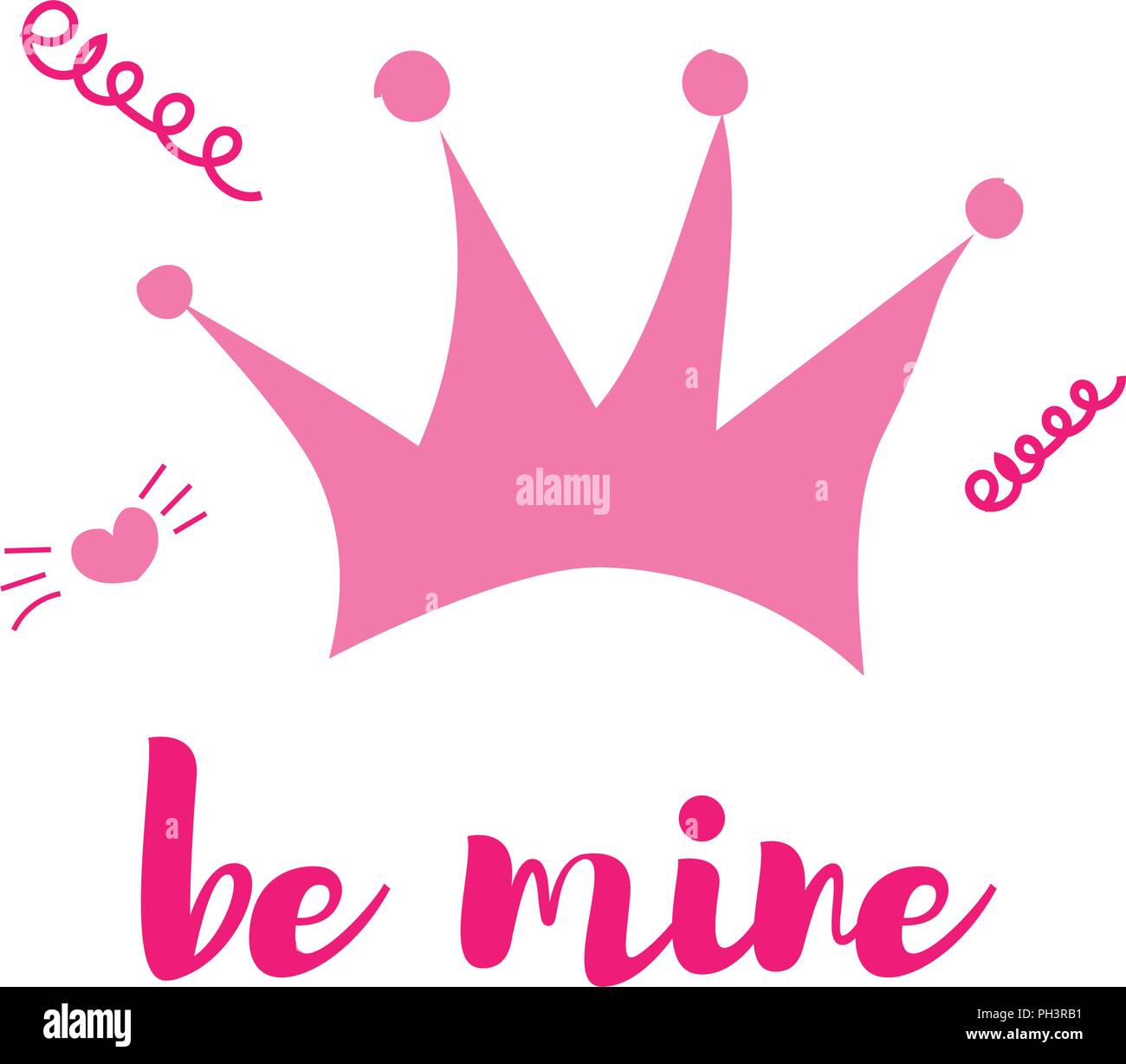 Vector illustration. Hand drawn pink crown on a white background. With ...