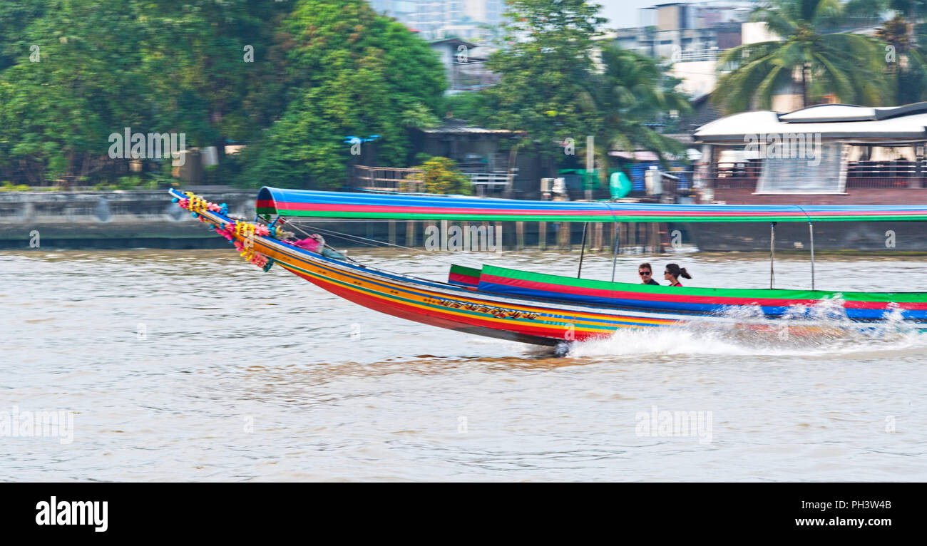 Colourful Long Tail Boat Chao Phraya River Bangkok Thailand Stock Photo