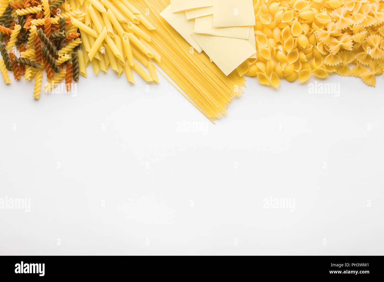 pasta different kind, isolated on white background, copy space Stock Photo