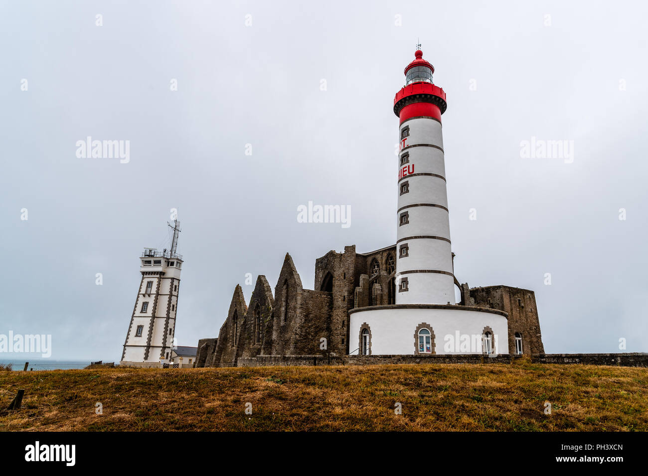 Pointe Saint Mathieu Lighthouse in Brittany, France. Cloudy day Stock ...