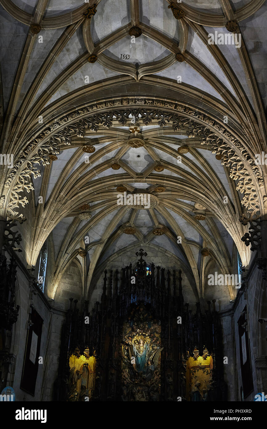 Basilica of Santa Maria la Mayor of the 16th century of late Gothic style, city of Pontevedra, Galicia, Spain, Europe. Stock Photo