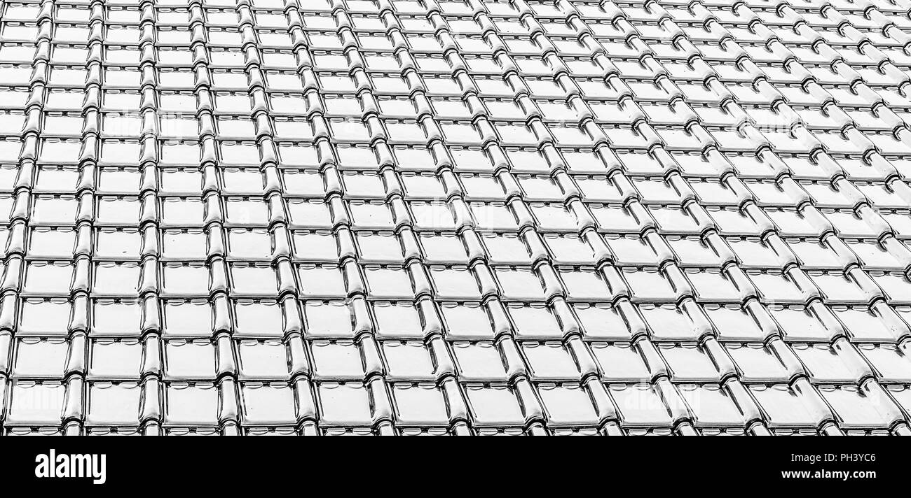 modern silver grey glossy rooftop tiling texture background Stock Photo