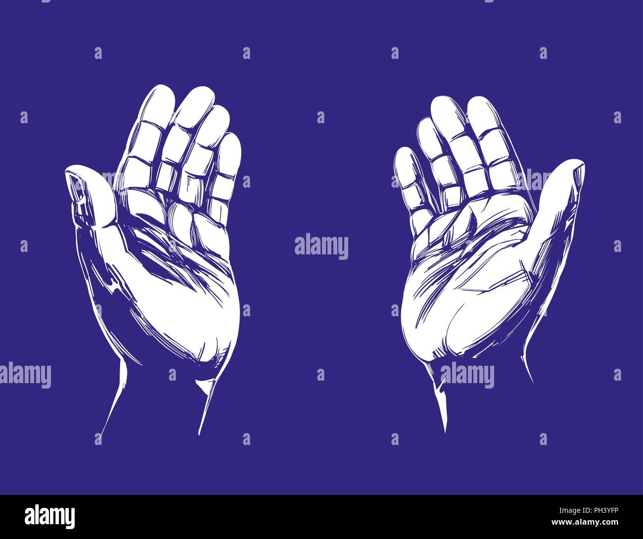 Praying Hands , symbol of Christianity hand drawn vector illustration sketch Stock Vector