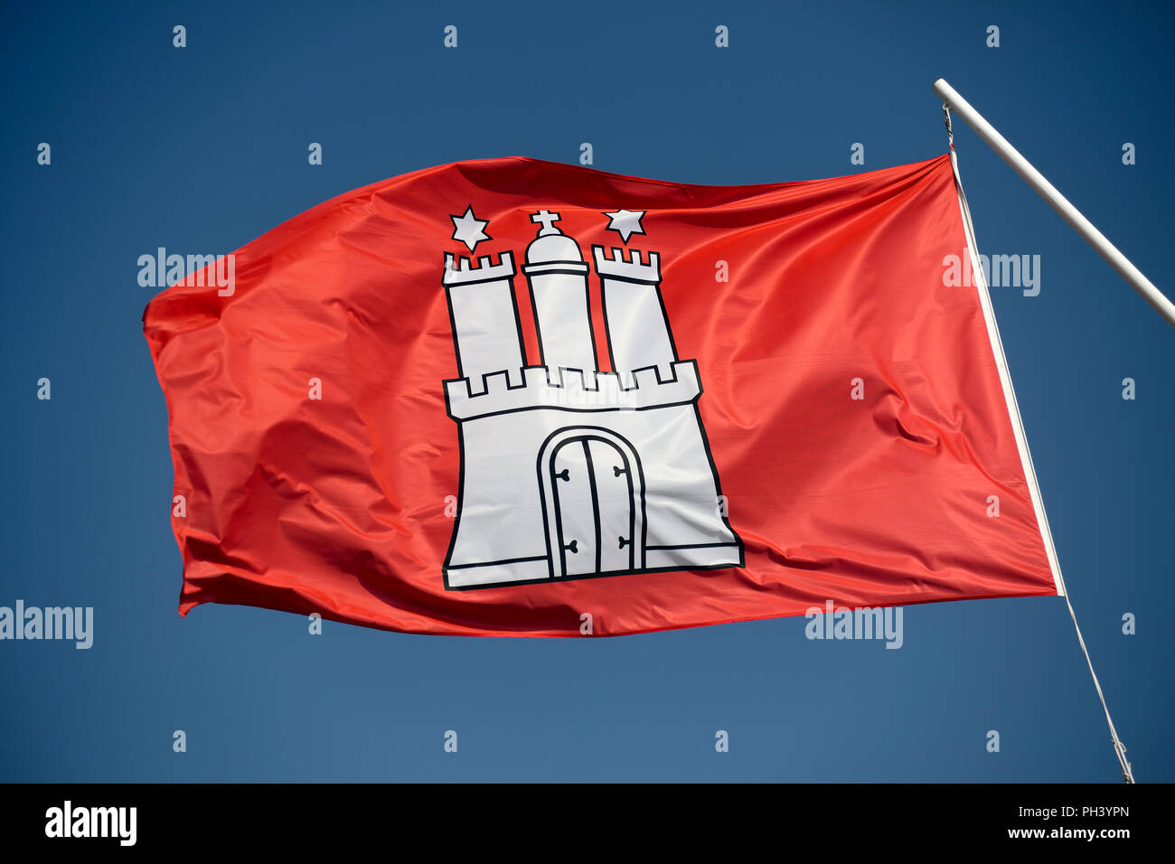 Flag of the Hanseatic city of Hamburg, Germany Stock Photo