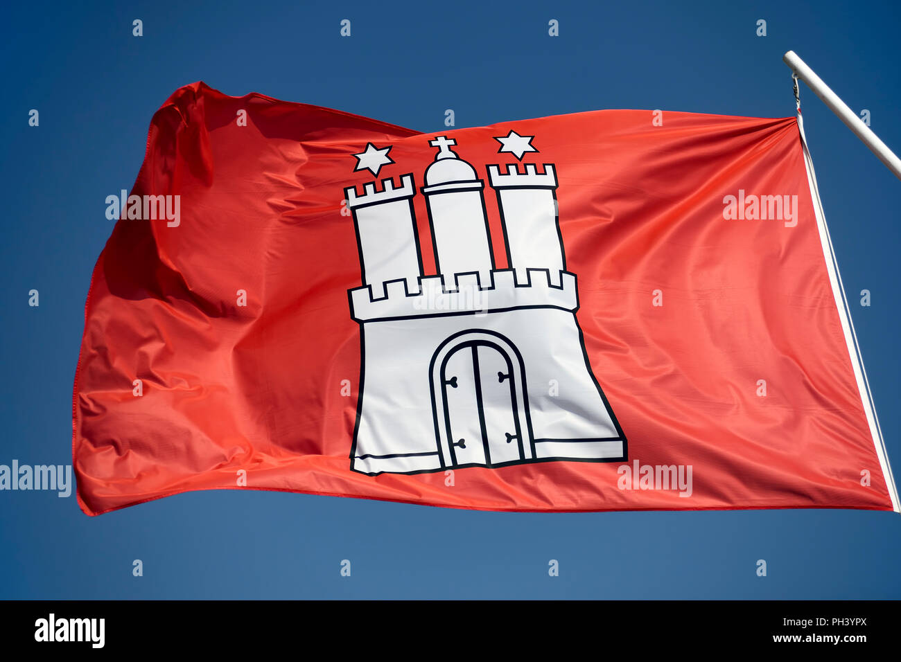 Flag of the Hanseatic city of Hamburg, Germany Stock Photo