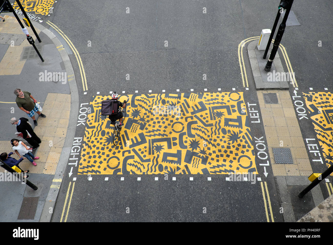 'Colourful Crossings' pop art installation zebra crossing near Beech Street Tunnel & Barbican Station, Culture Mile,  City of London UK KATHY DEWITT Stock Photo