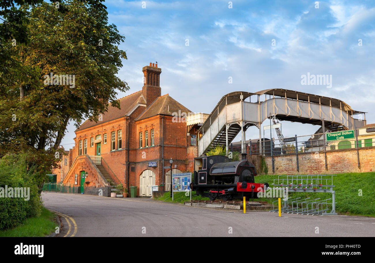 ENTRANCE TO THE EAST ANGLIAN RAILWAY MUSEUM, Chappel & Wakes Colne Station Stock Photo