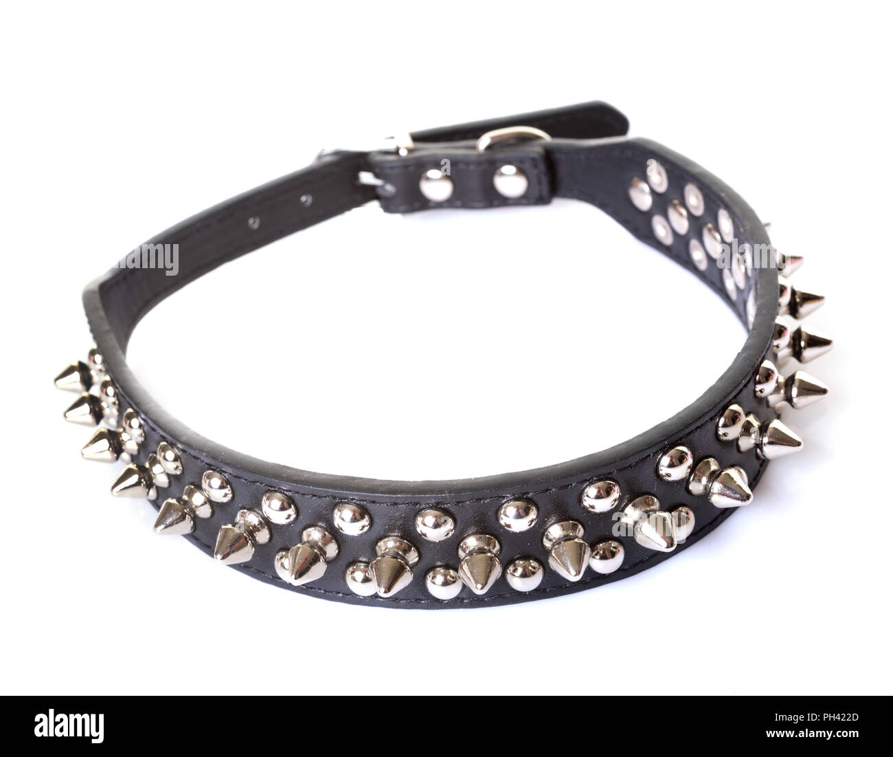 Leather collar with metal spikes in studio Stock Photo