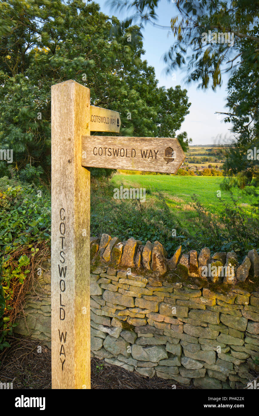 The Cotswold Way footpath signpost above Chipping Campden, Chipping