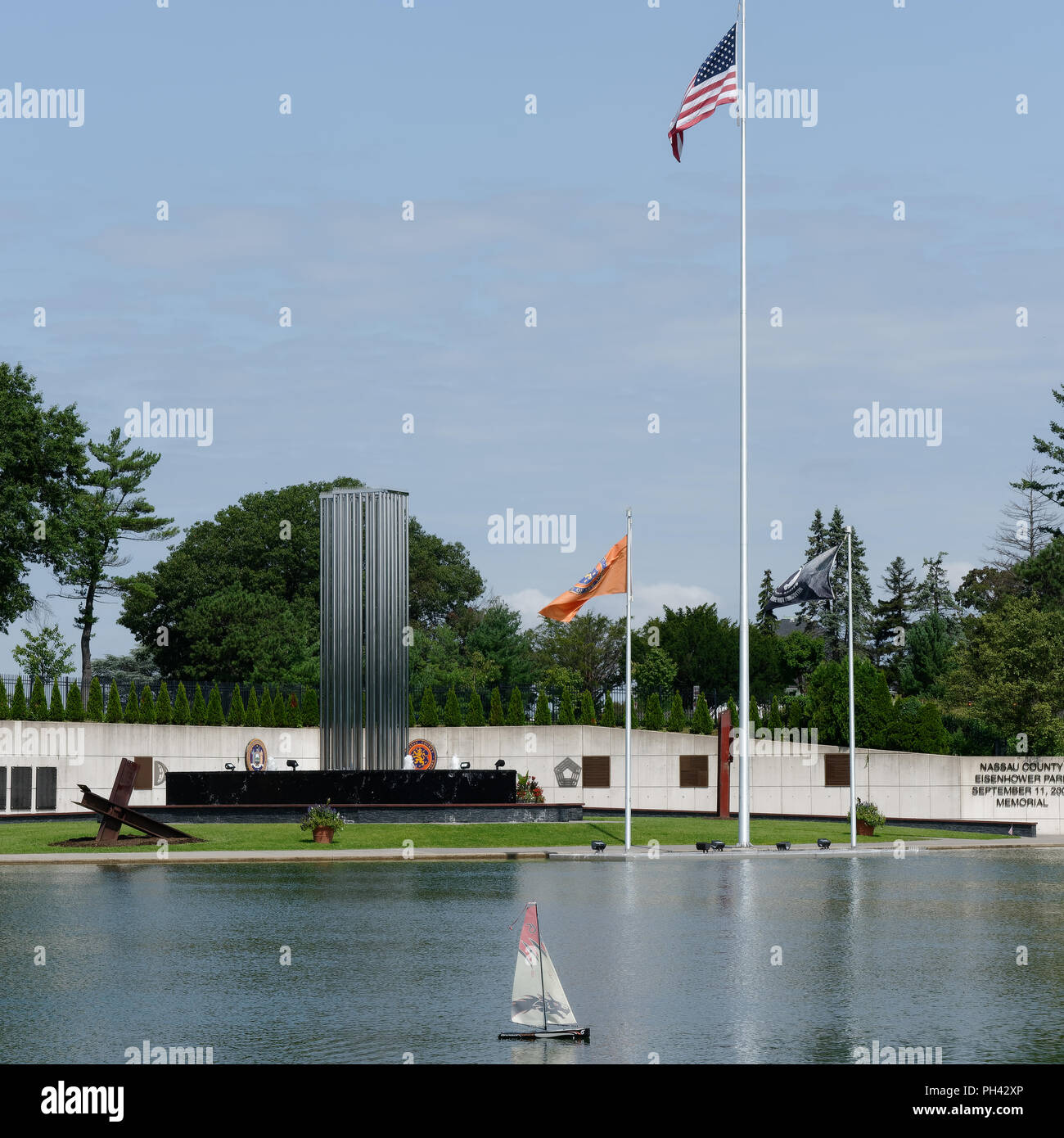 Westbury, NY - August 21, 2018 The 9/11 Memorial is along Salisbury Lake in Eisenhower Park. Stock Photo