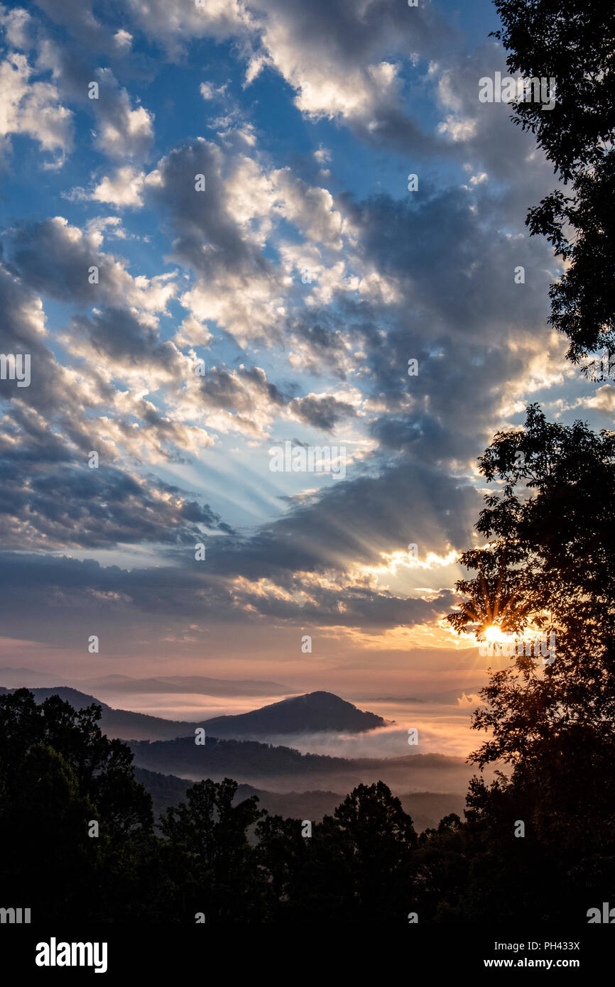 Sunrise vista on the Blue Ridge Parkway near Chestnut Cove Overlook - Asheville, North Carolina, USA Stock Photo