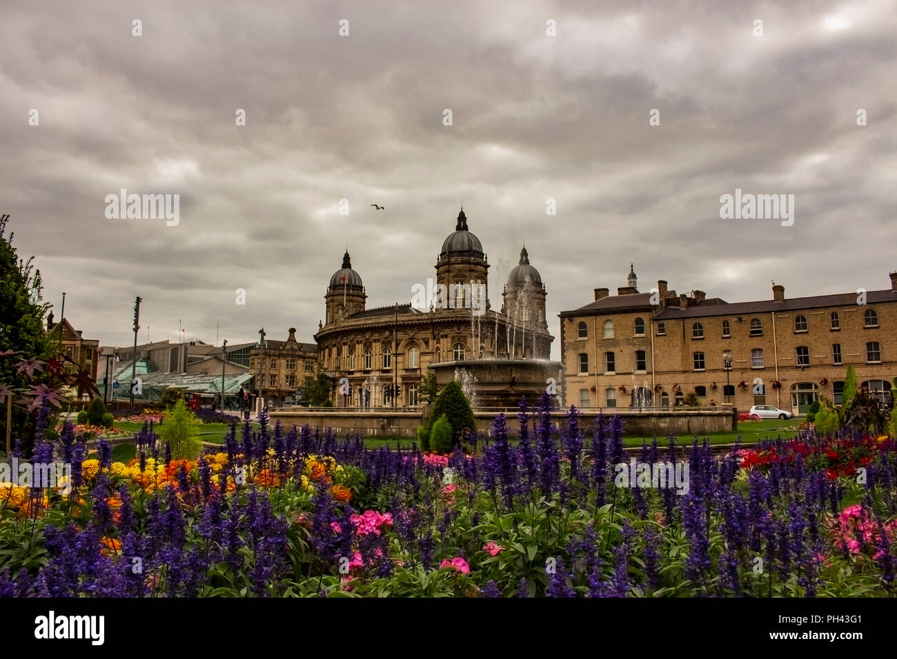Hull Queens garden fountain and floral displays Stock Photo Alamy