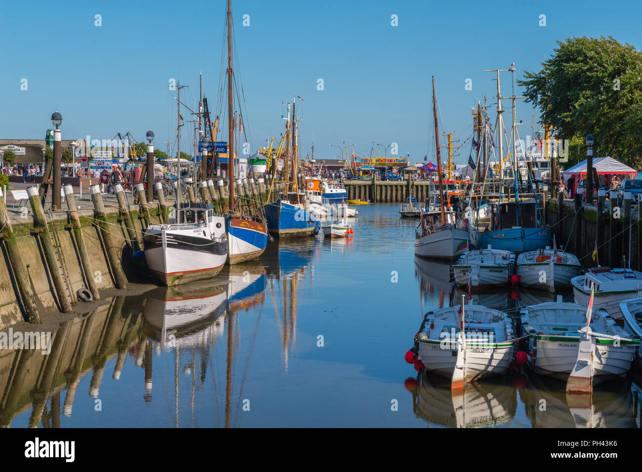 Habour scene with fishing boats, holiday resort, Büsum, Dithmarschen, Schleswig-Holstein, Germany, Europe Stock Photo