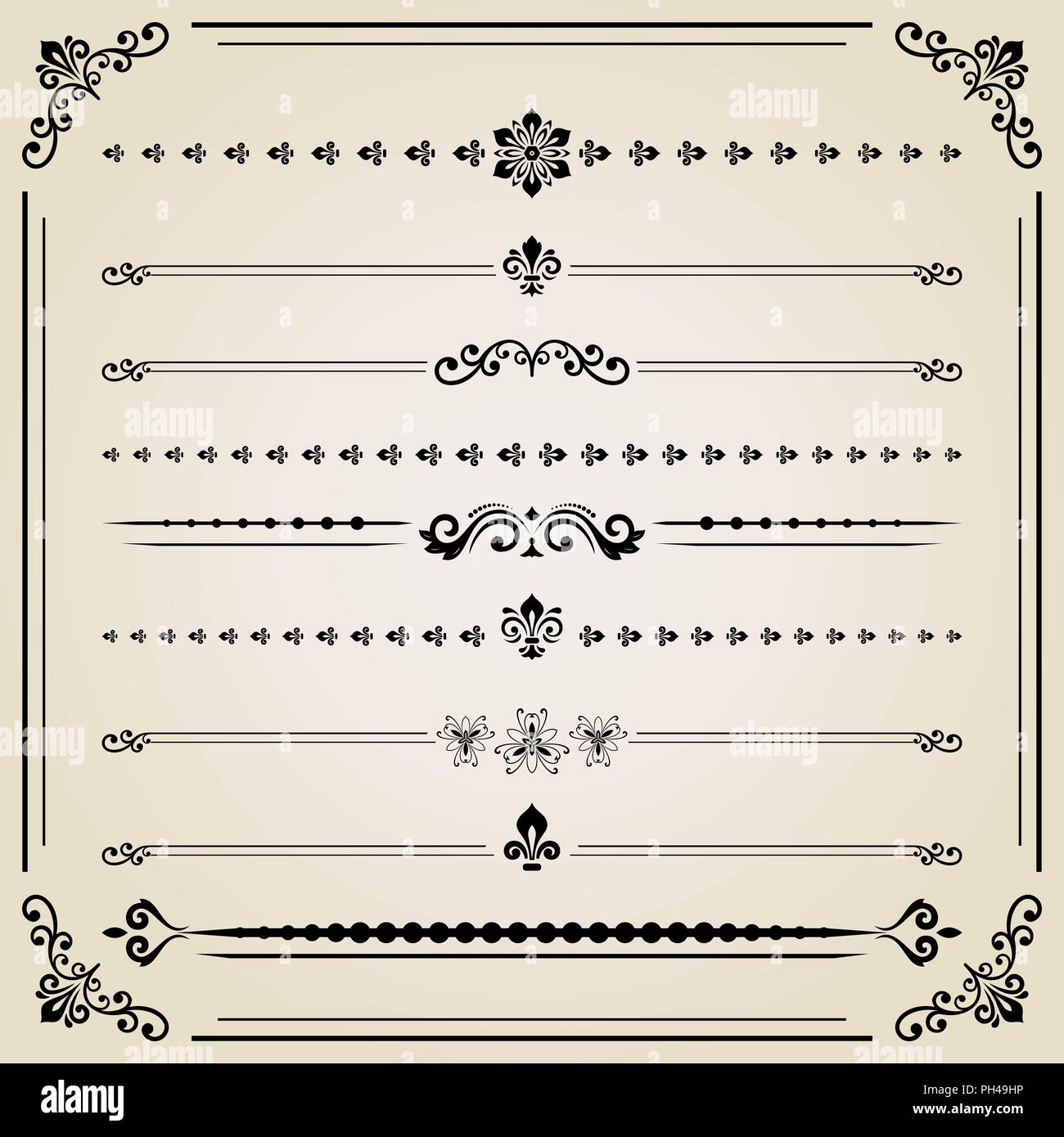 Vintage Set of Vector Horizontal Elements Stock Vector