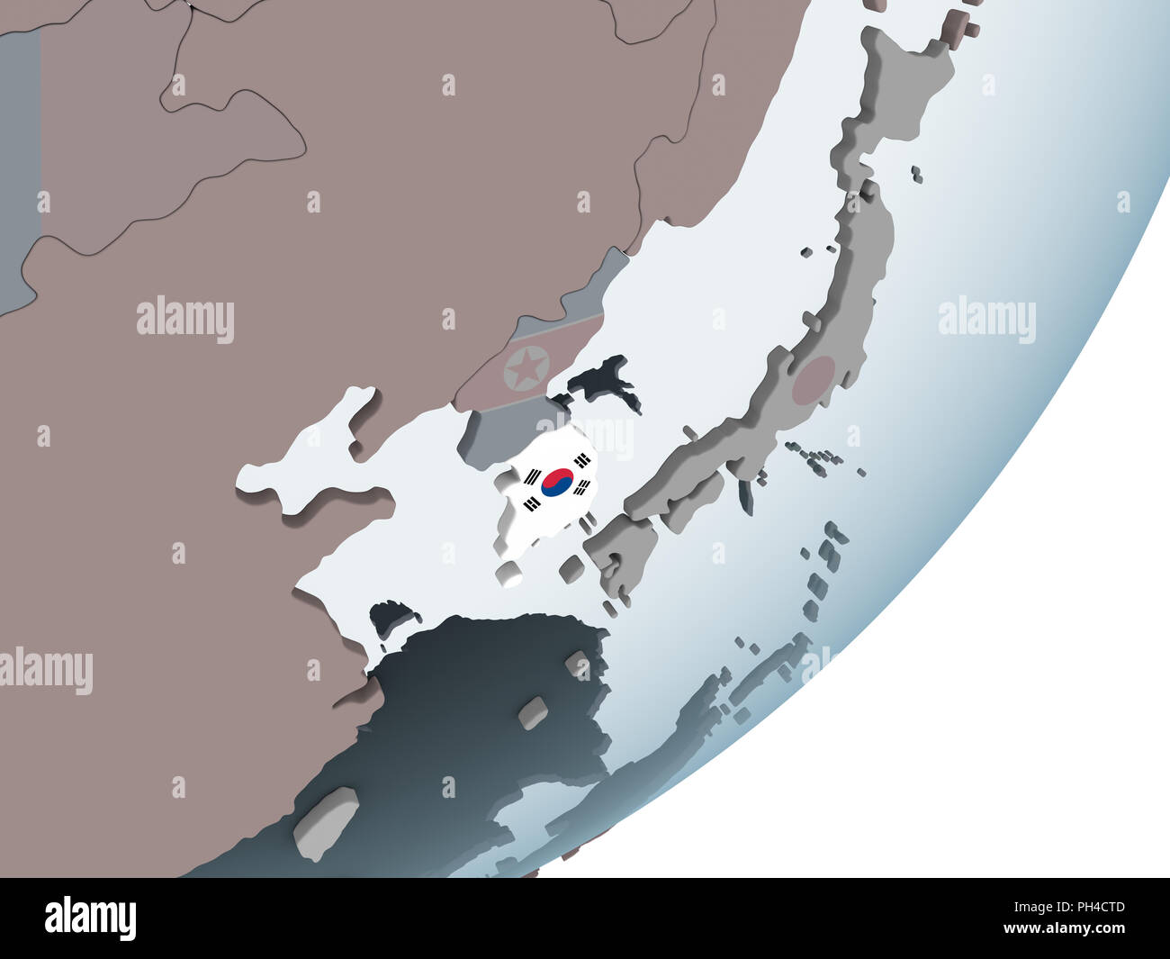 South Korea on political globe with embedded flag. 3D illustration ...