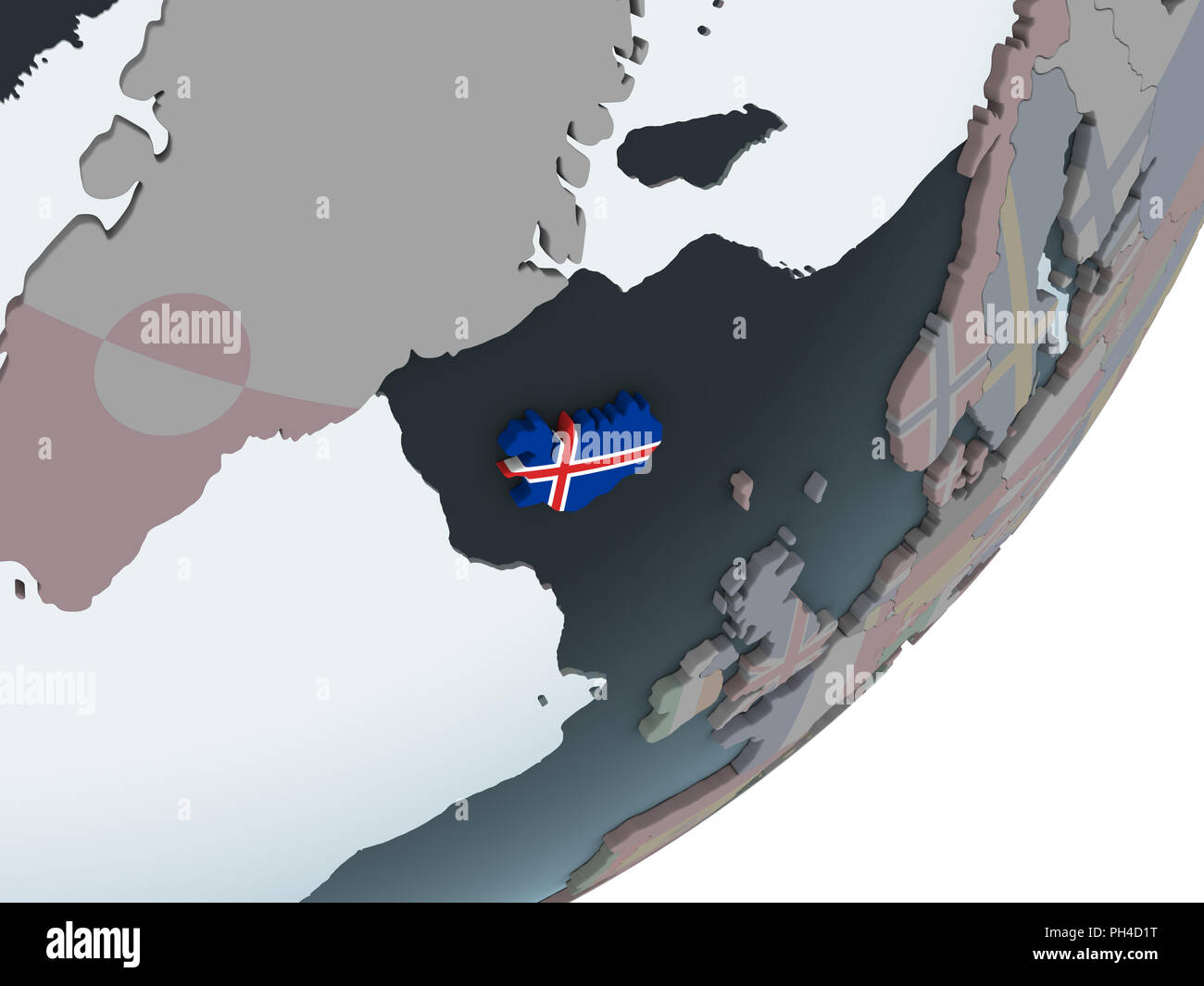 Iceland on political globe with embedded flag. 3D illustration Stock ...