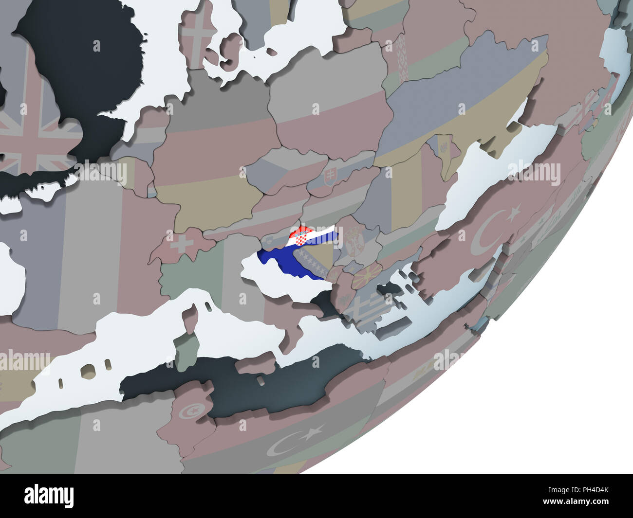 Croatia on political globe with embedded flag. 3D illustration Stock ...