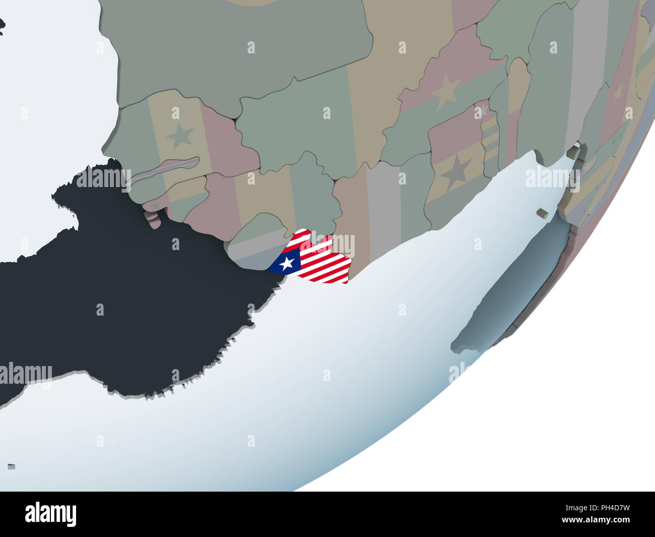 Liberia on political globe with embedded flag. 3D illustration Stock ...