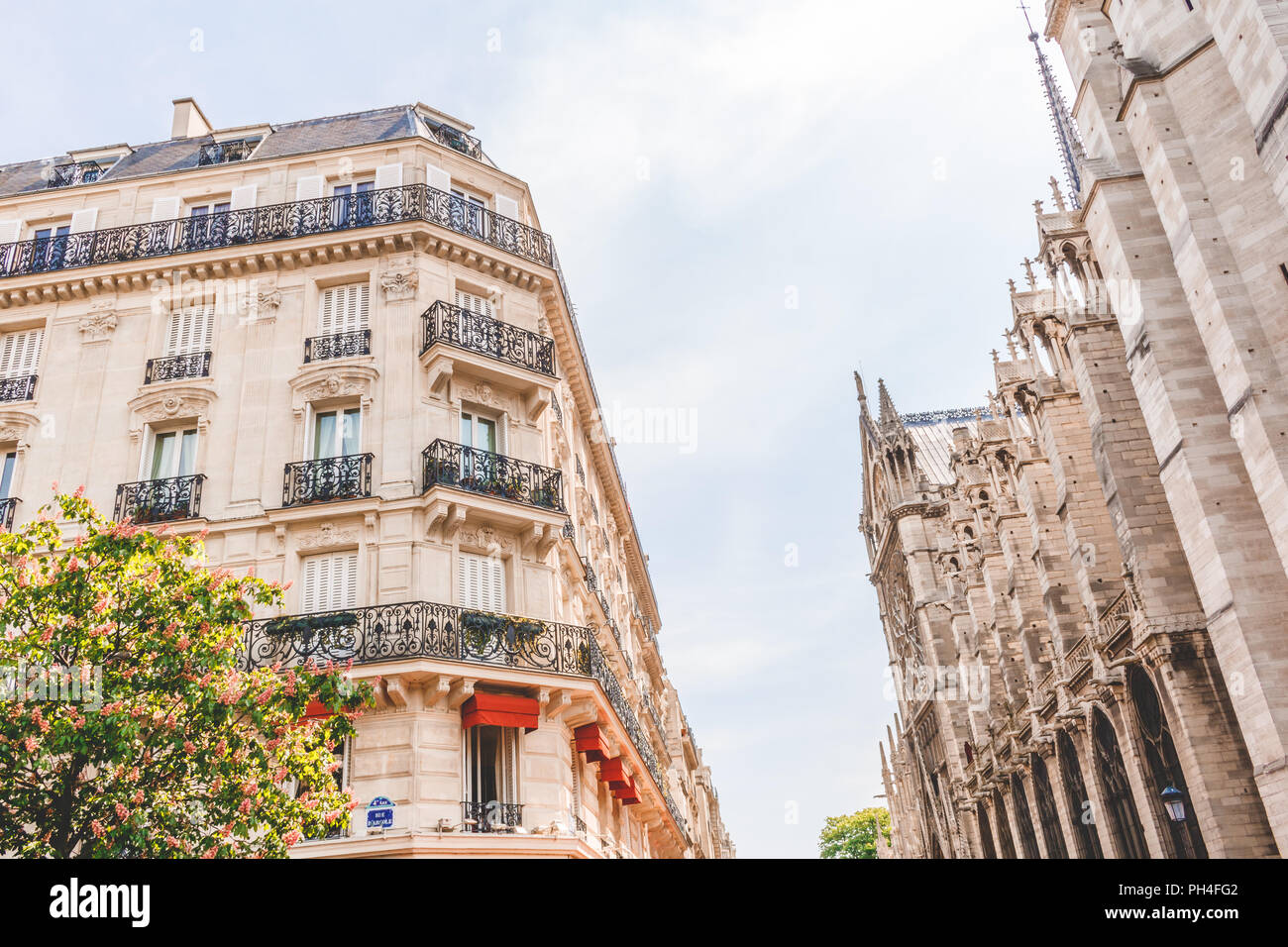 View of a beautiful architecture in France. Facade of house