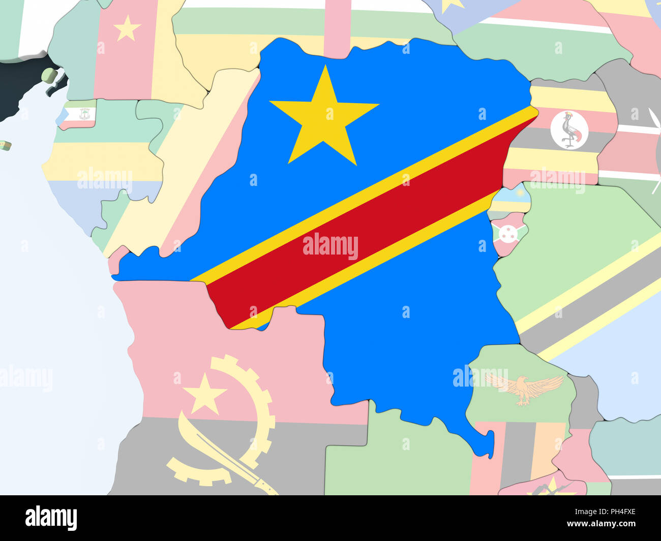 Democratic Republic of Congo on bright political globe with embedded ...