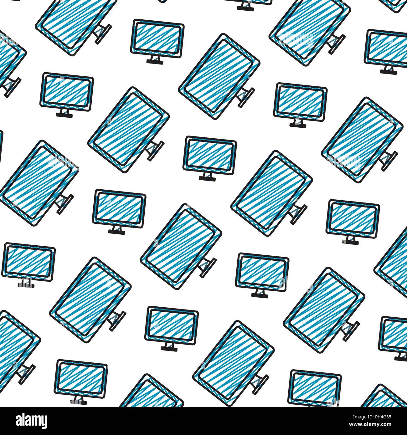 doodle electronic computer object technology background Stock Vector ...