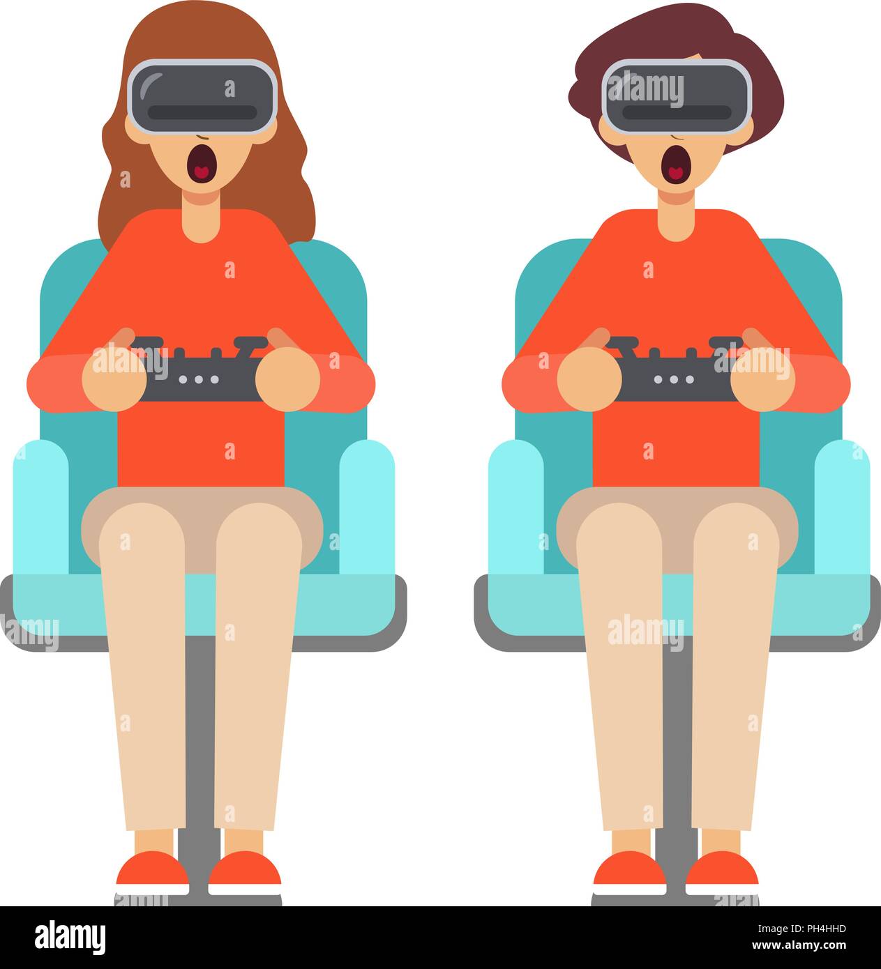 People play games with vr glasses at home. Stock Vector