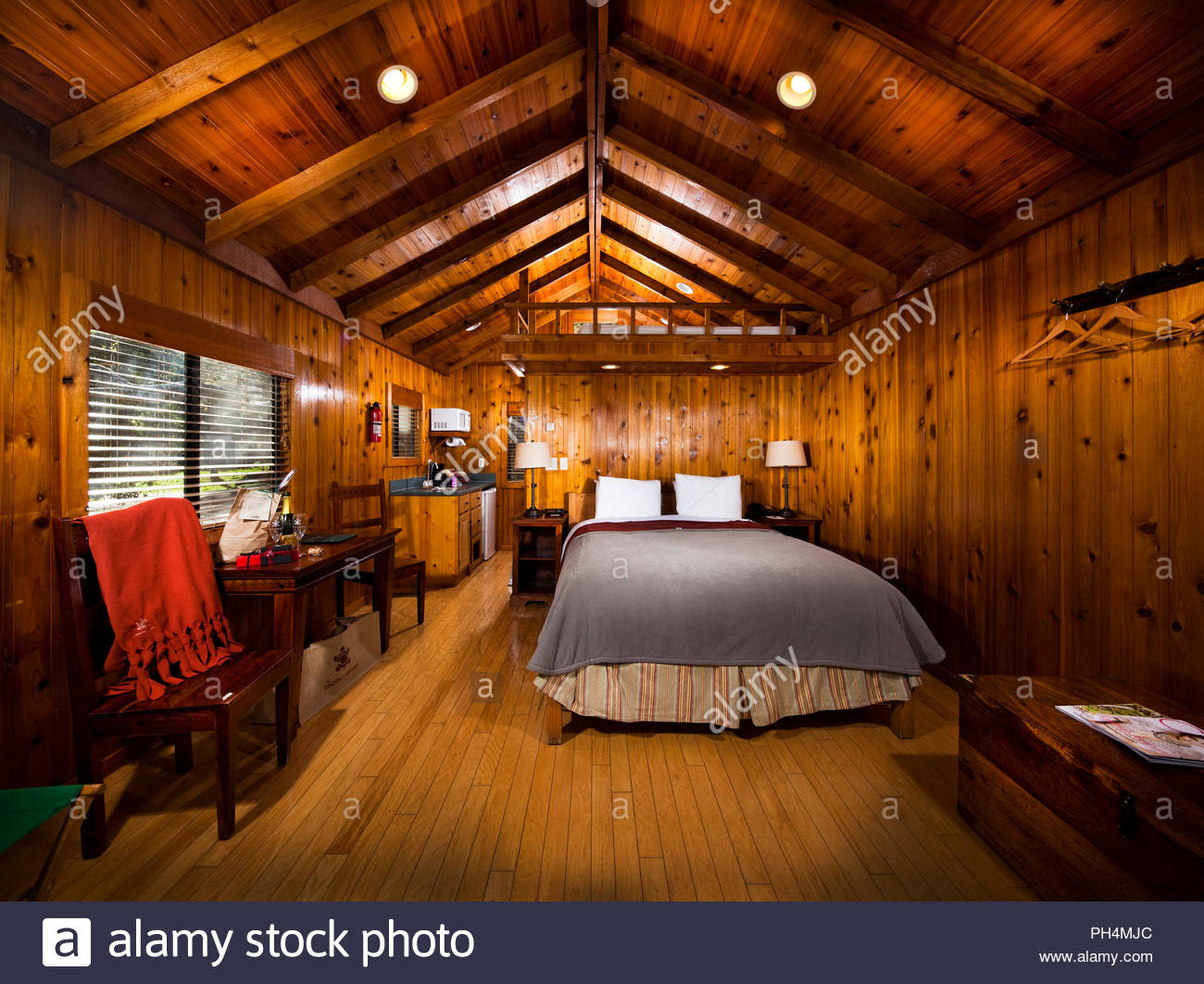 Bedroom In Wooden Cabin Stock Photo 217077572 Alamy