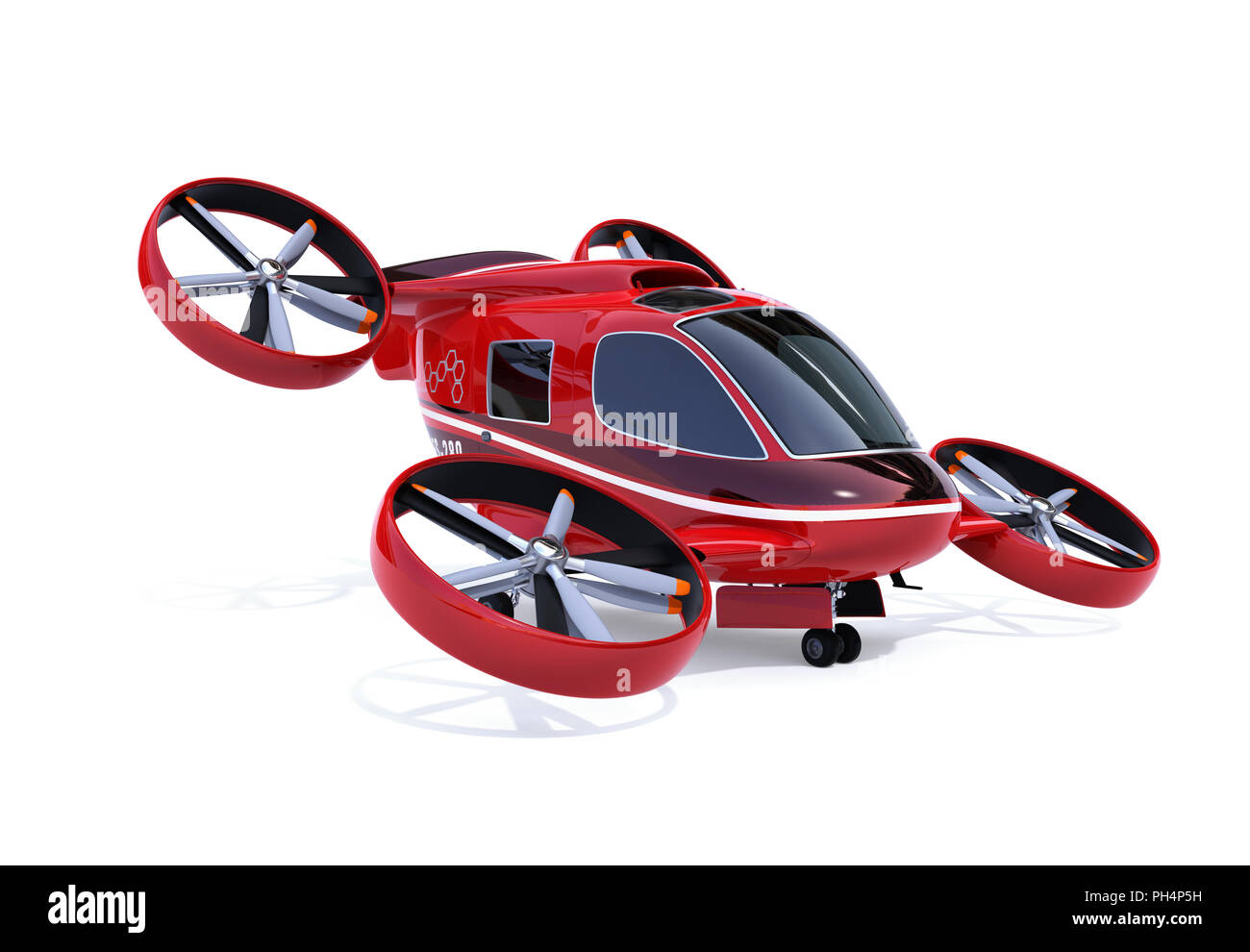 Self driving Passenger Drone isolated on white background. 3D rendering image. Stock Photo