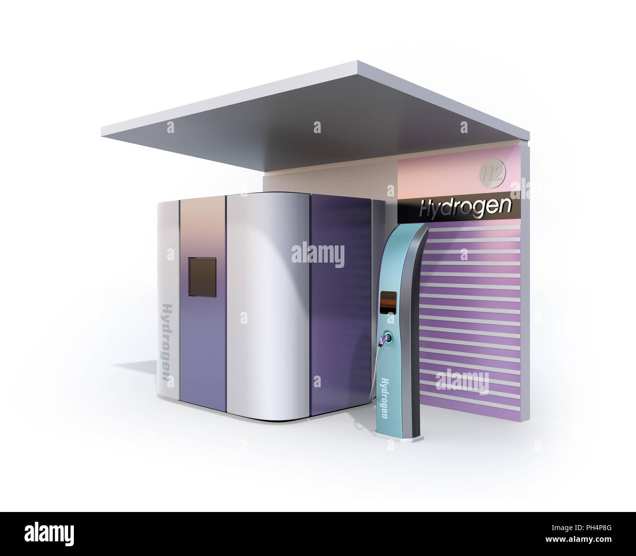 Fuel Cell Hydrogen Station on white background. 3D rendering image. Stock Photo