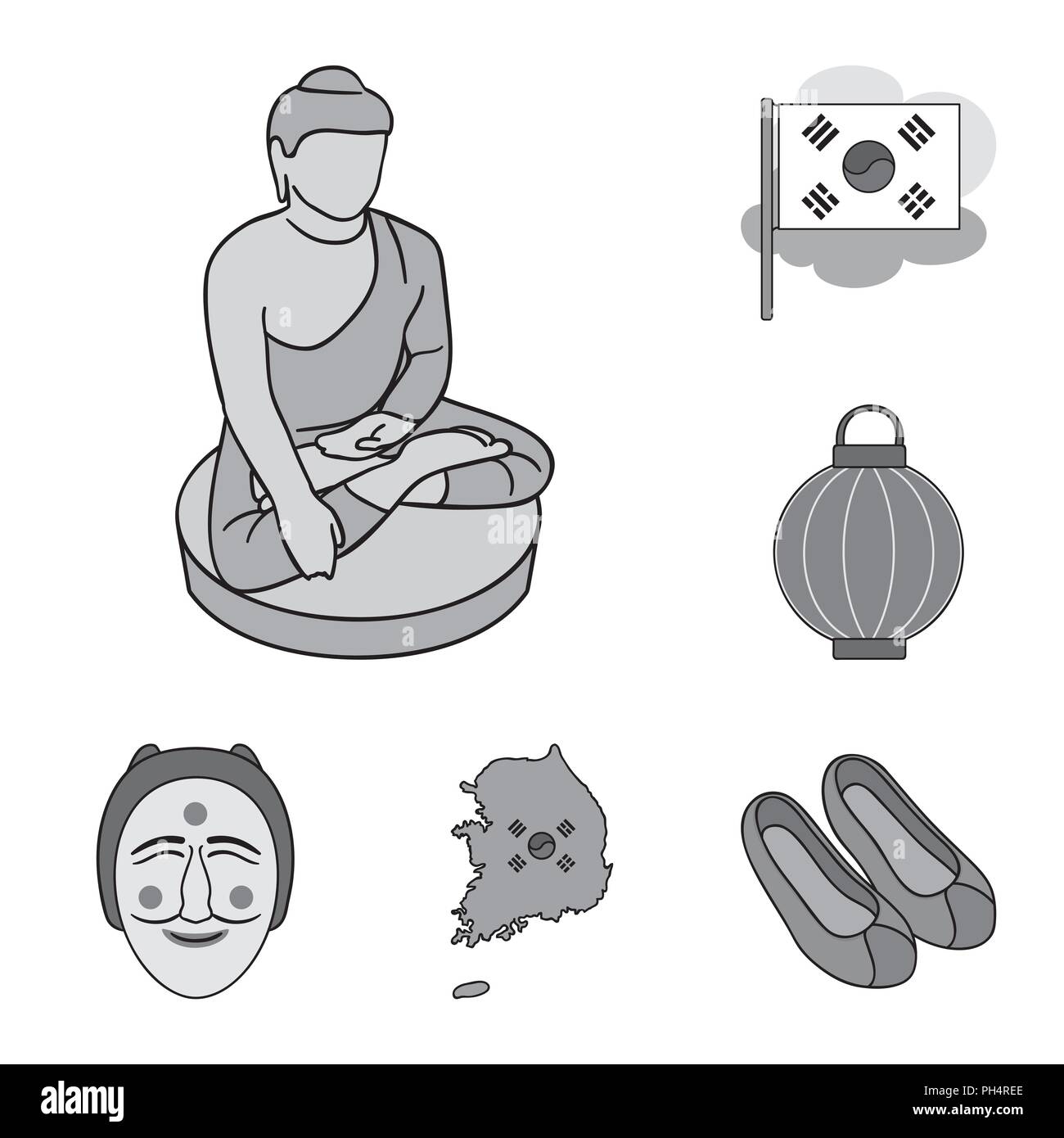 Country South Korea monochrome icons in set collection for design ...