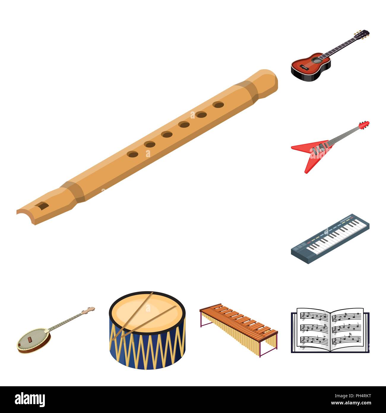 Musical instrument cartoon icons in set collection for design. String ...