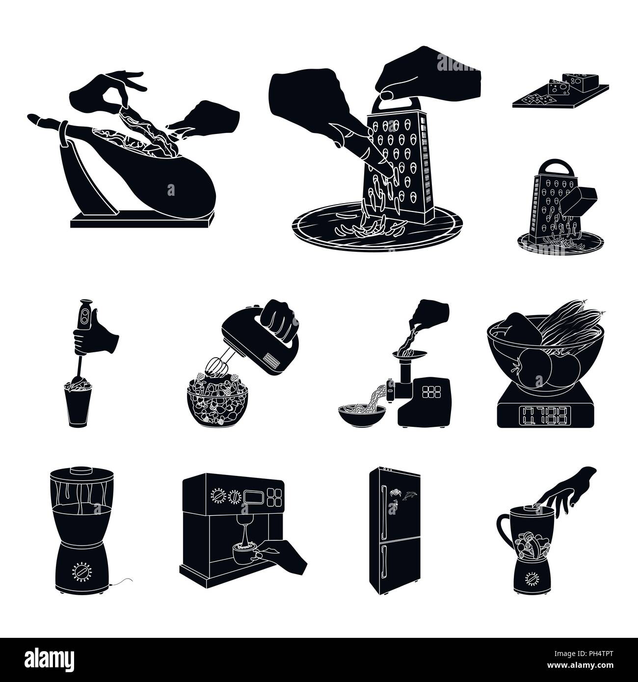 Cooking food black icons in set collection for design. Kitchen ...
