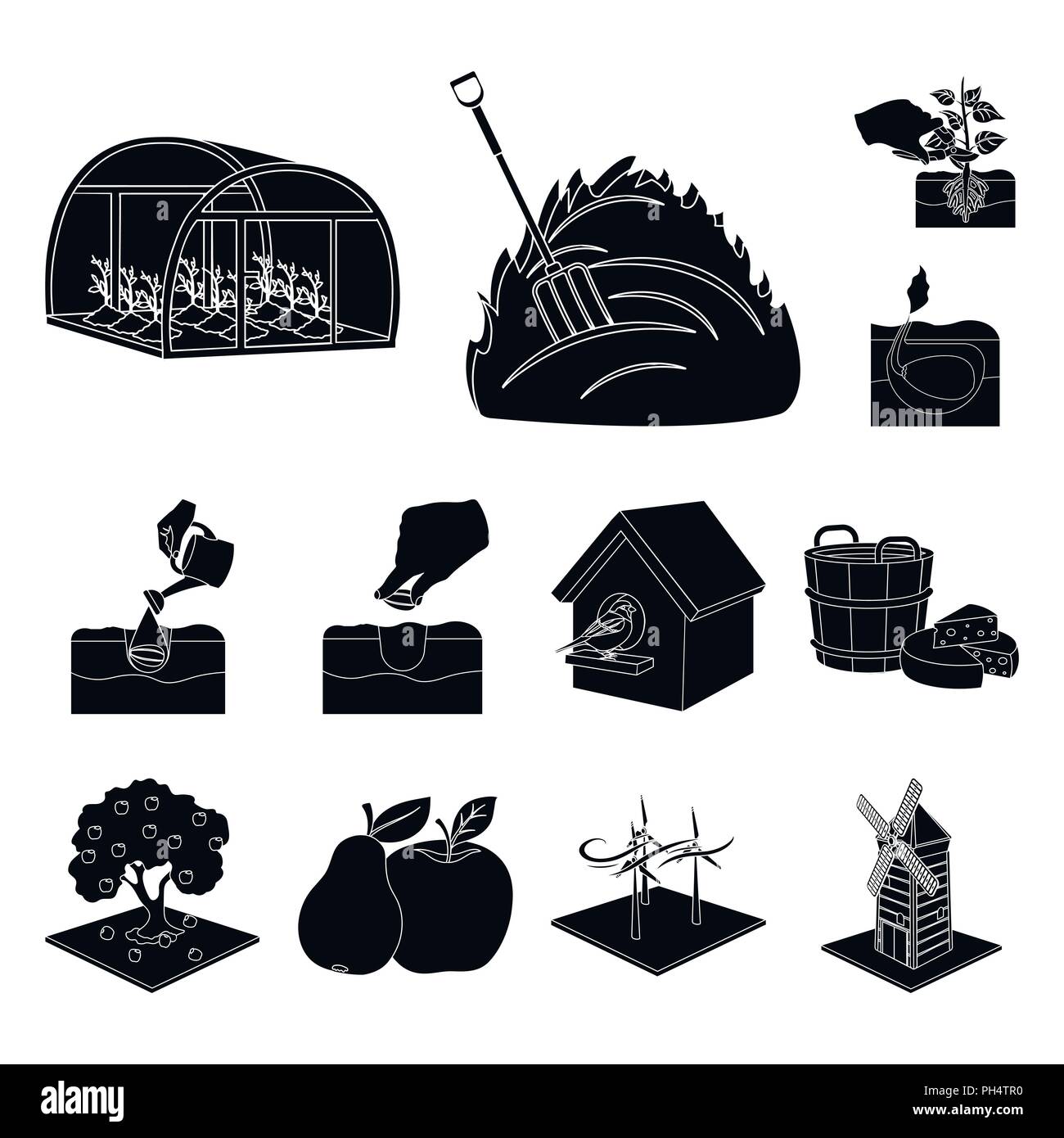 Farm and agriculture black icons in set collection for design. Garden ...
