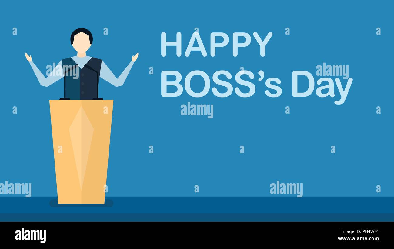 Happy Boss's day background with boss man that is speaking on stage