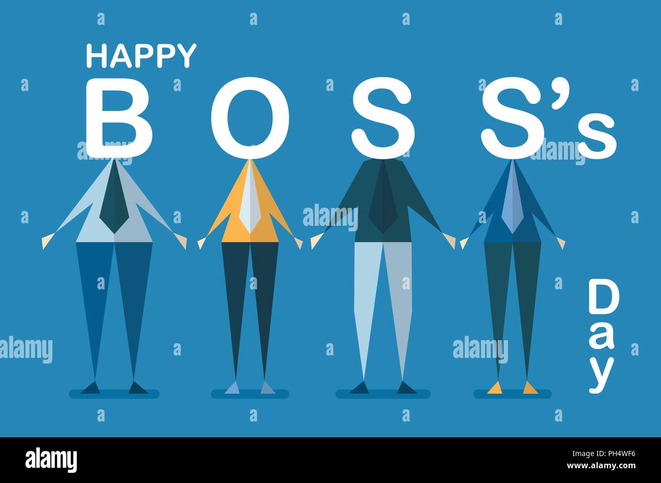 Happy Boss's day background with employee isolated on blue background