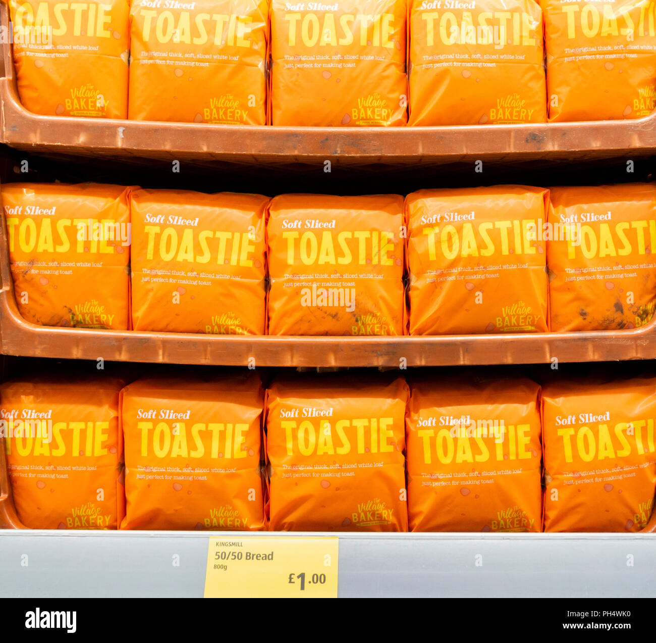 Toastie loafs of bread in Aldi supermarket. UK Stock Photo Alamy