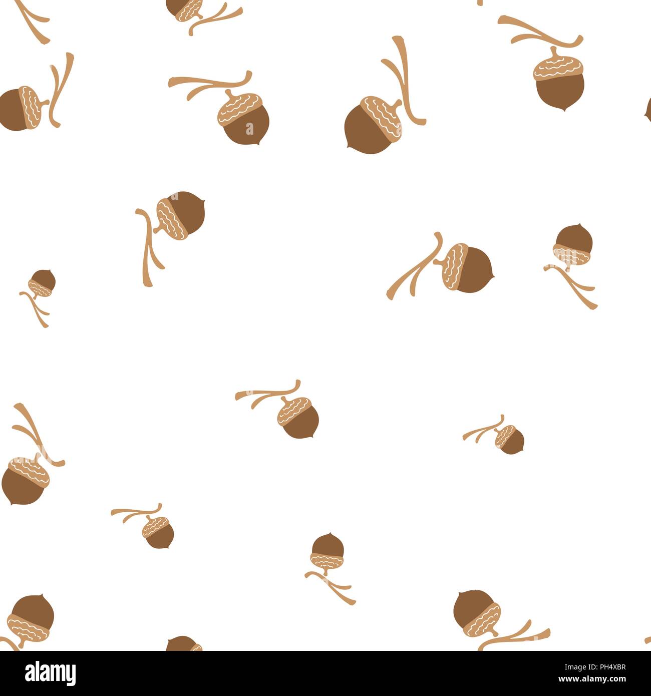 Acorn branch seamless pattern. Vector illustration. Isolated white background. Stock Vector