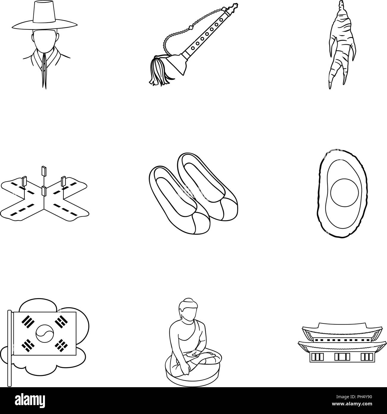 South Korea set icons in outline style. Big collection of South Korea ...