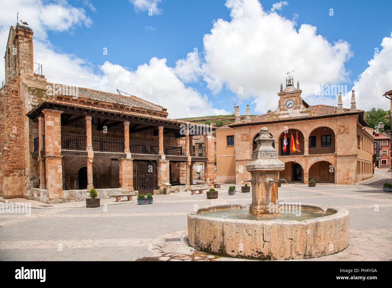 The Plaza Mayor in the Spanish town of Ayllon in the province of Segovia Castille y Leon Spain Stock Photo