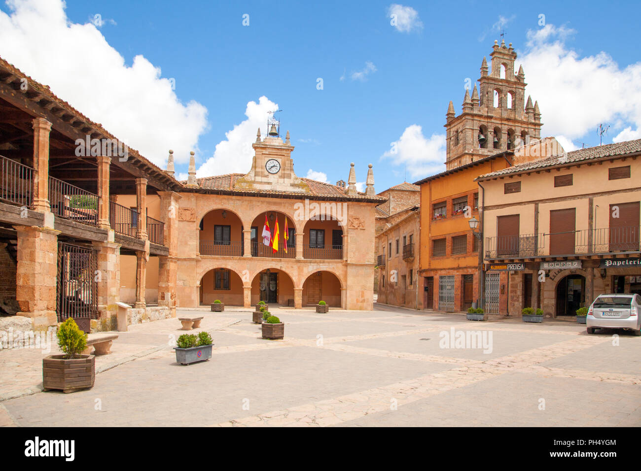 The Plaza Mayor in the Spanish town of Ayllon in the province of Segovia Castille y Leon Spain Stock Photo