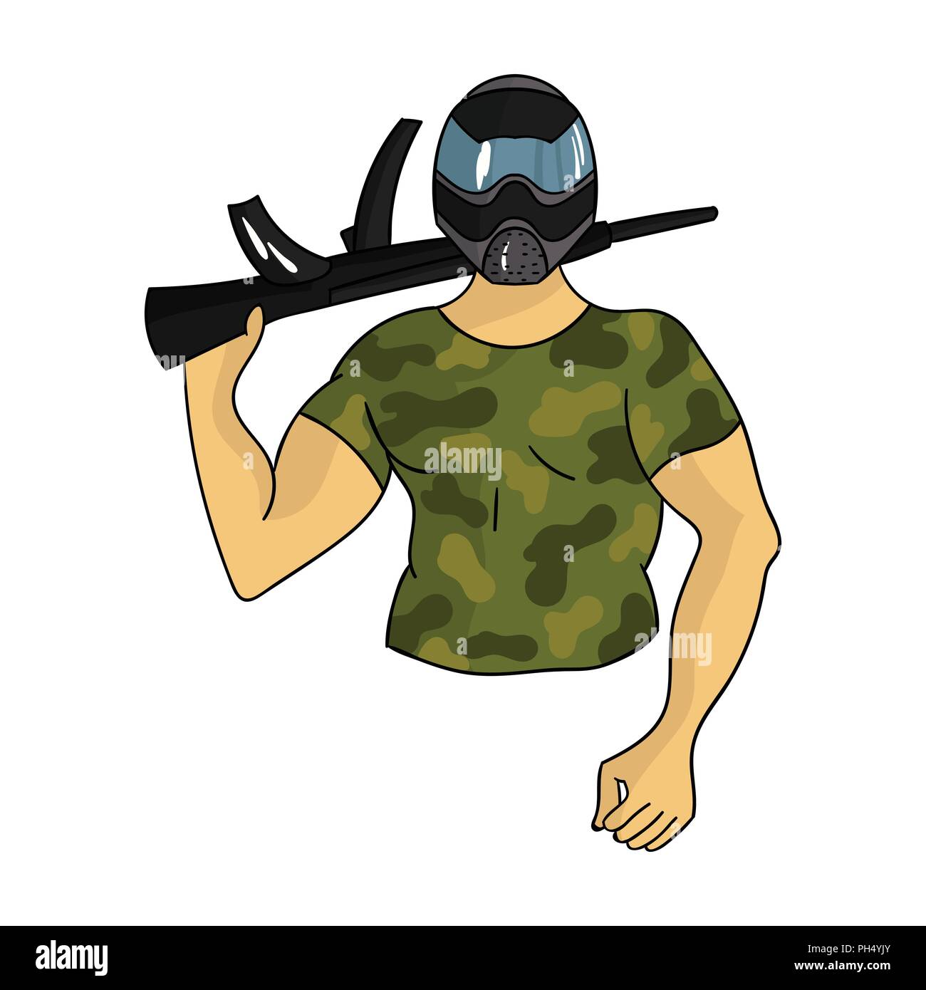 Paintball player icon in cartoon design isolated on white background. Paintball symbol stock