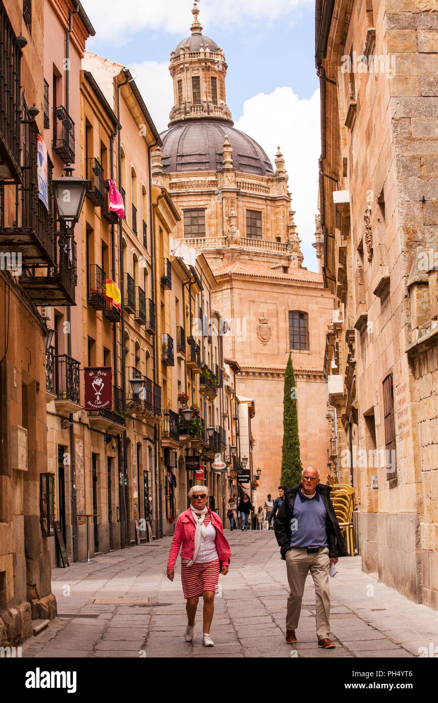 Street scene from the Spanish city of Salamanca Spain with tourists and