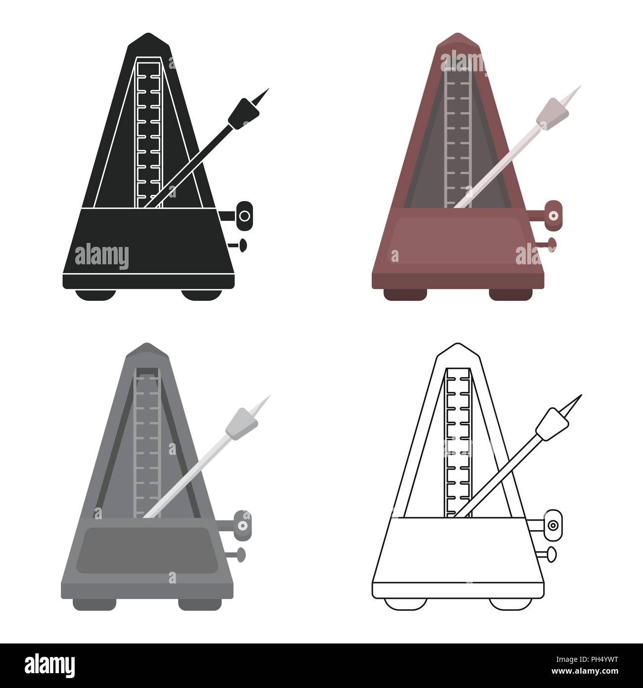 Metronome icon in cartoon style isolated on white background. Musical