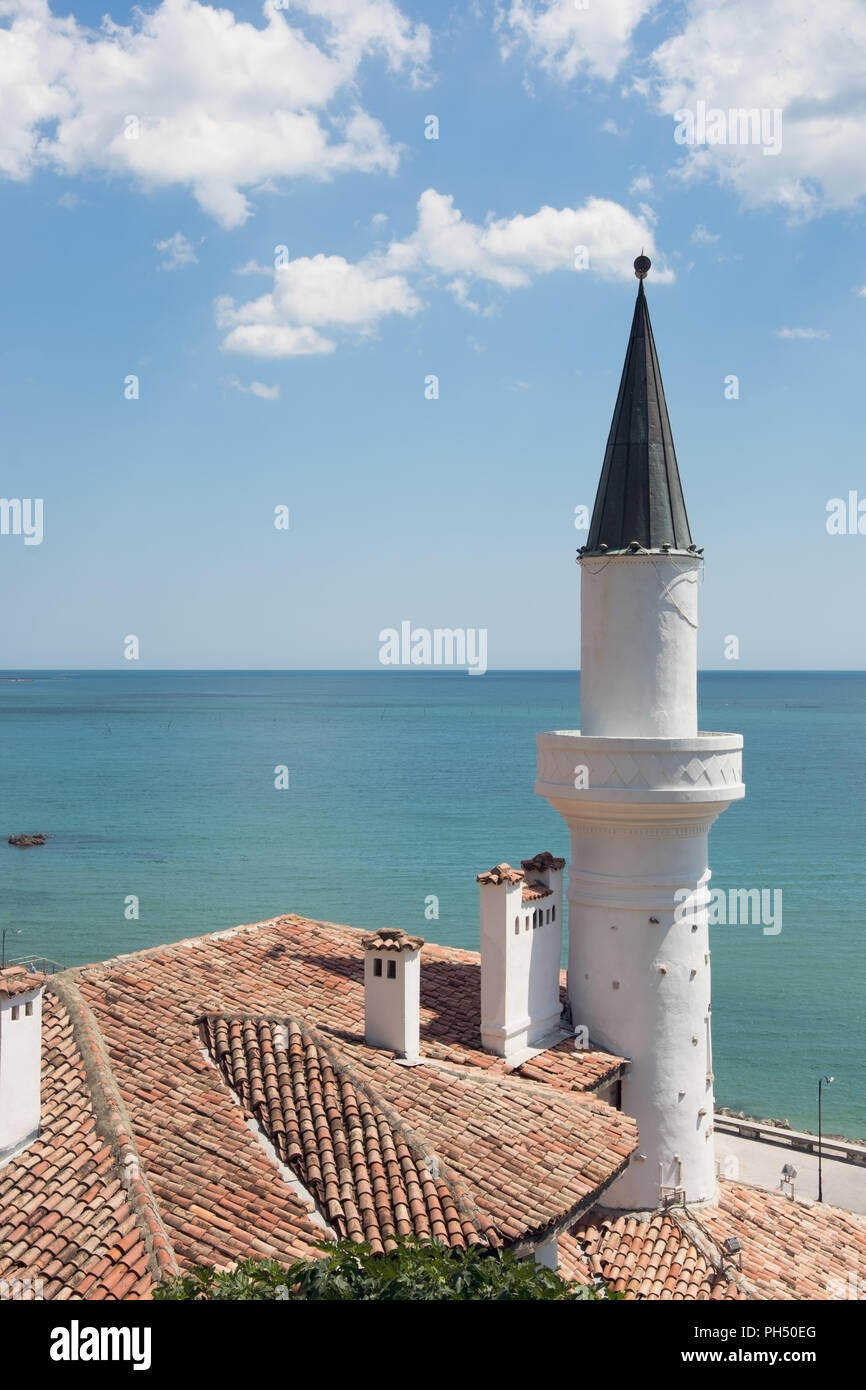 The white tower of the castle in Balchik, Bulgaria Stock Photo