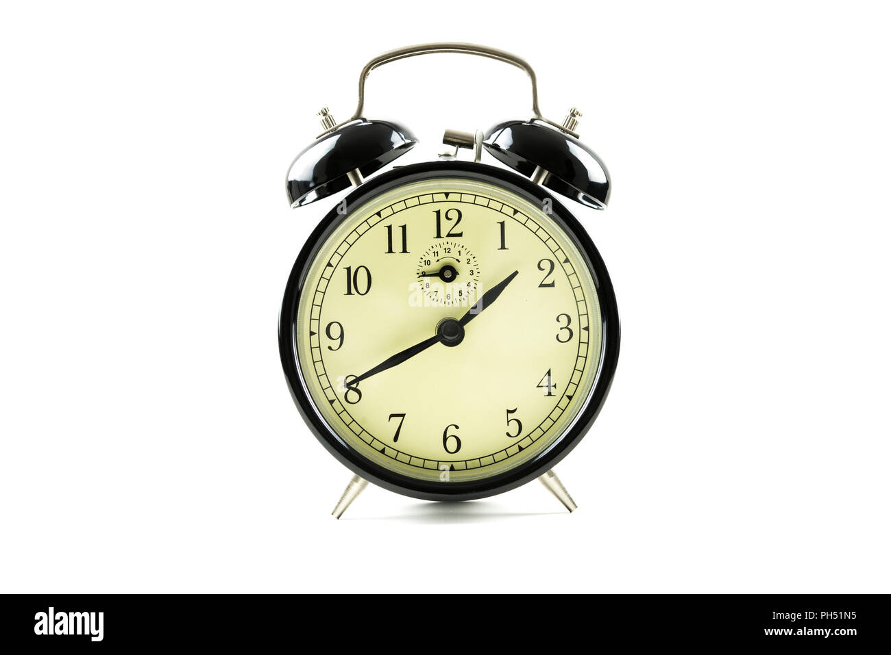 Classic black alarm clock isolated over white background Stock Photo ...