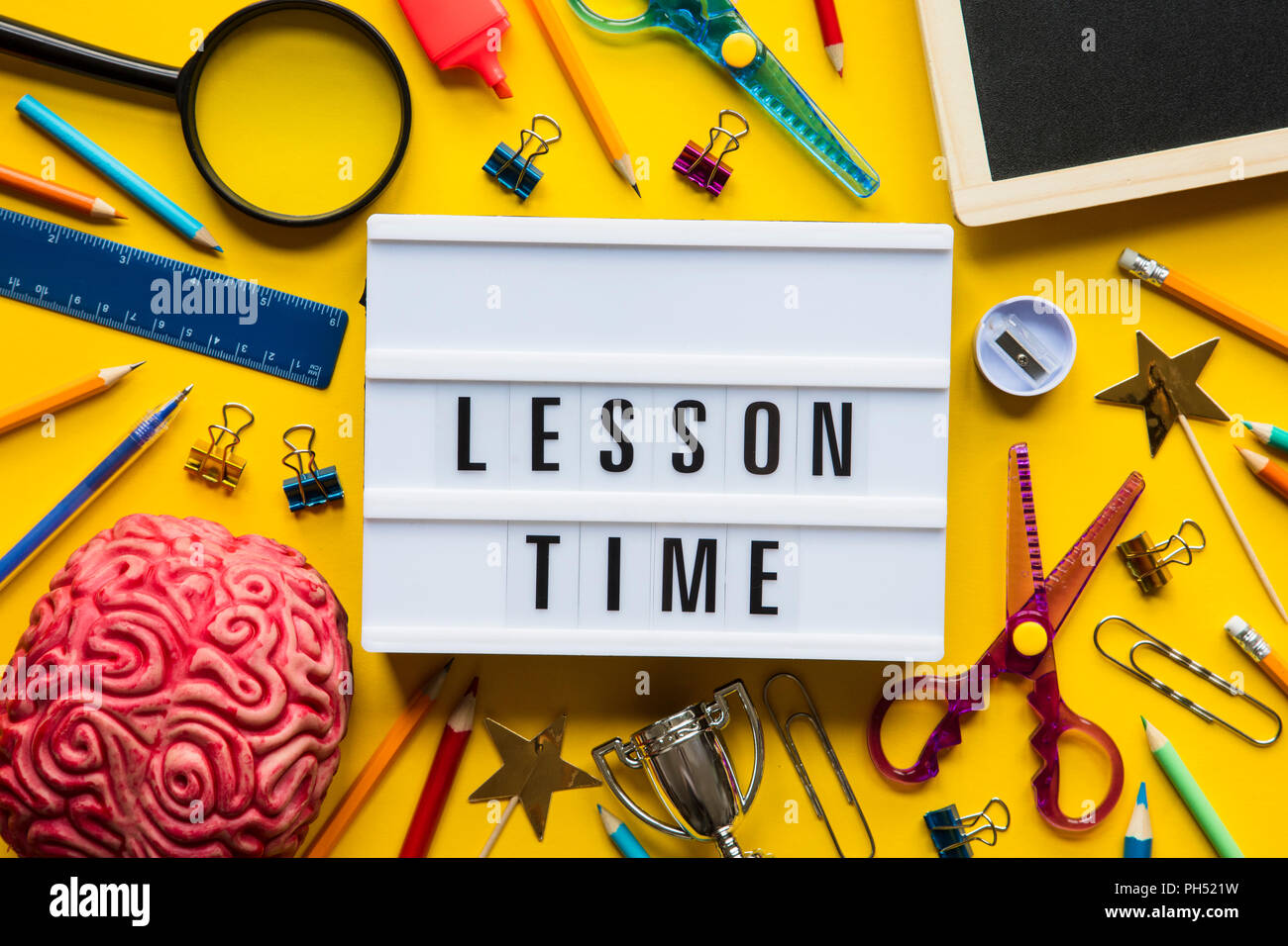 Download Lesson Time Lightbox Message On A Bright Yellow Background Stock Photo Alamy PSD Mockup Templates