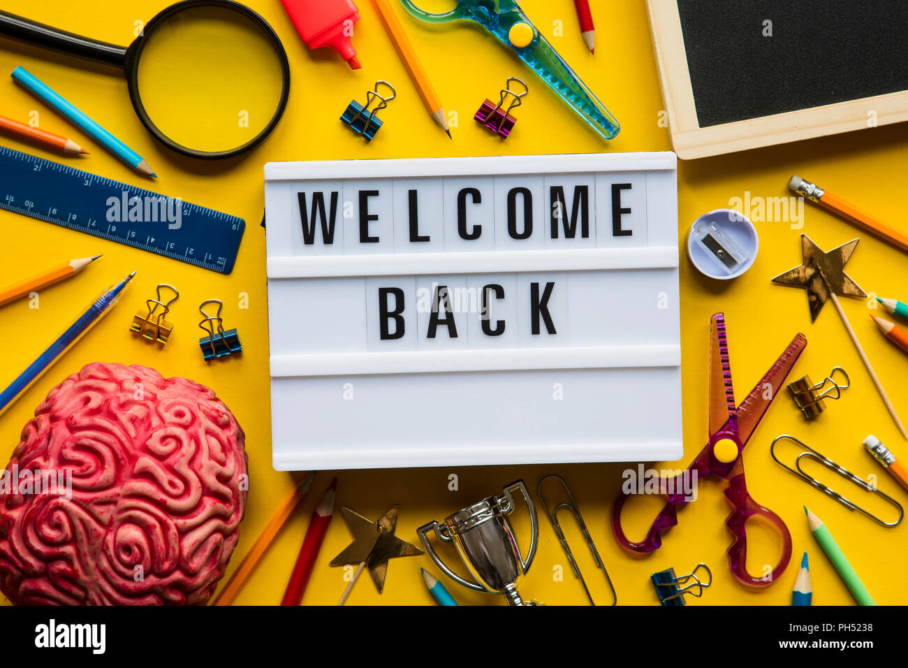 Download Welcome Back Lightbox Message On A Bright Yellow Background Stock Photo Alamy PSD Mockup Templates
