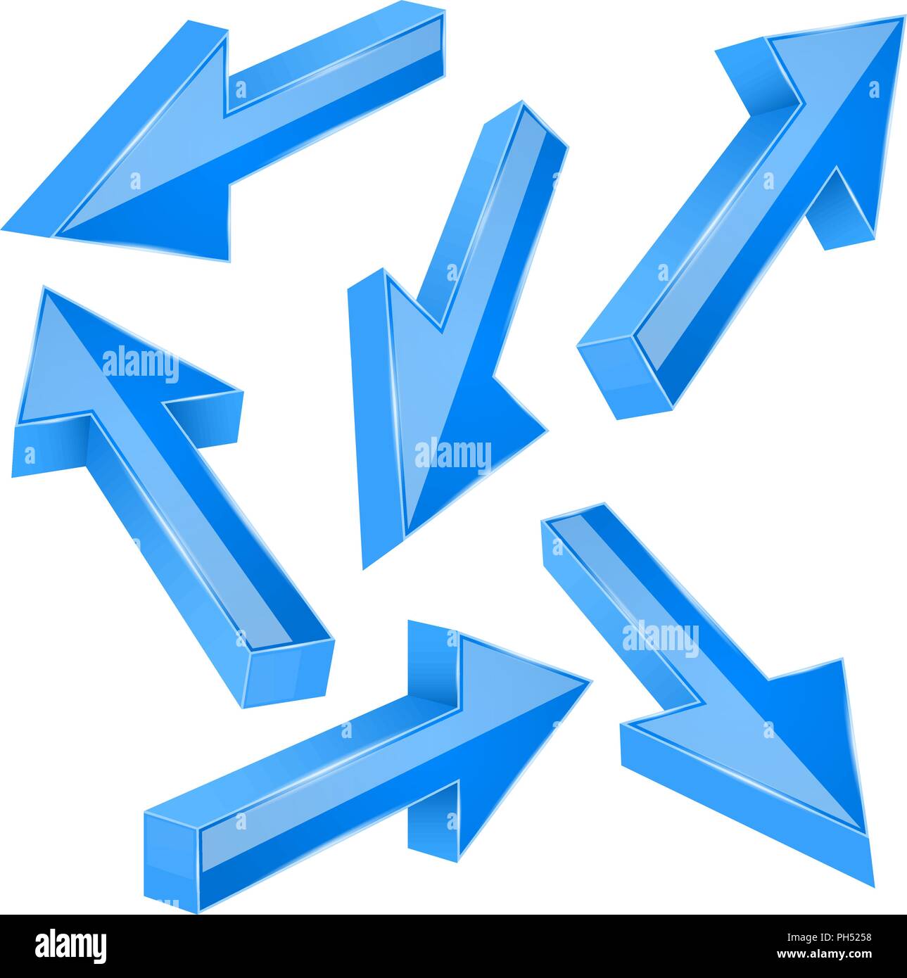 Blue 3d arrows. Set of shiny straight signs Stock Vector Image & Art ...