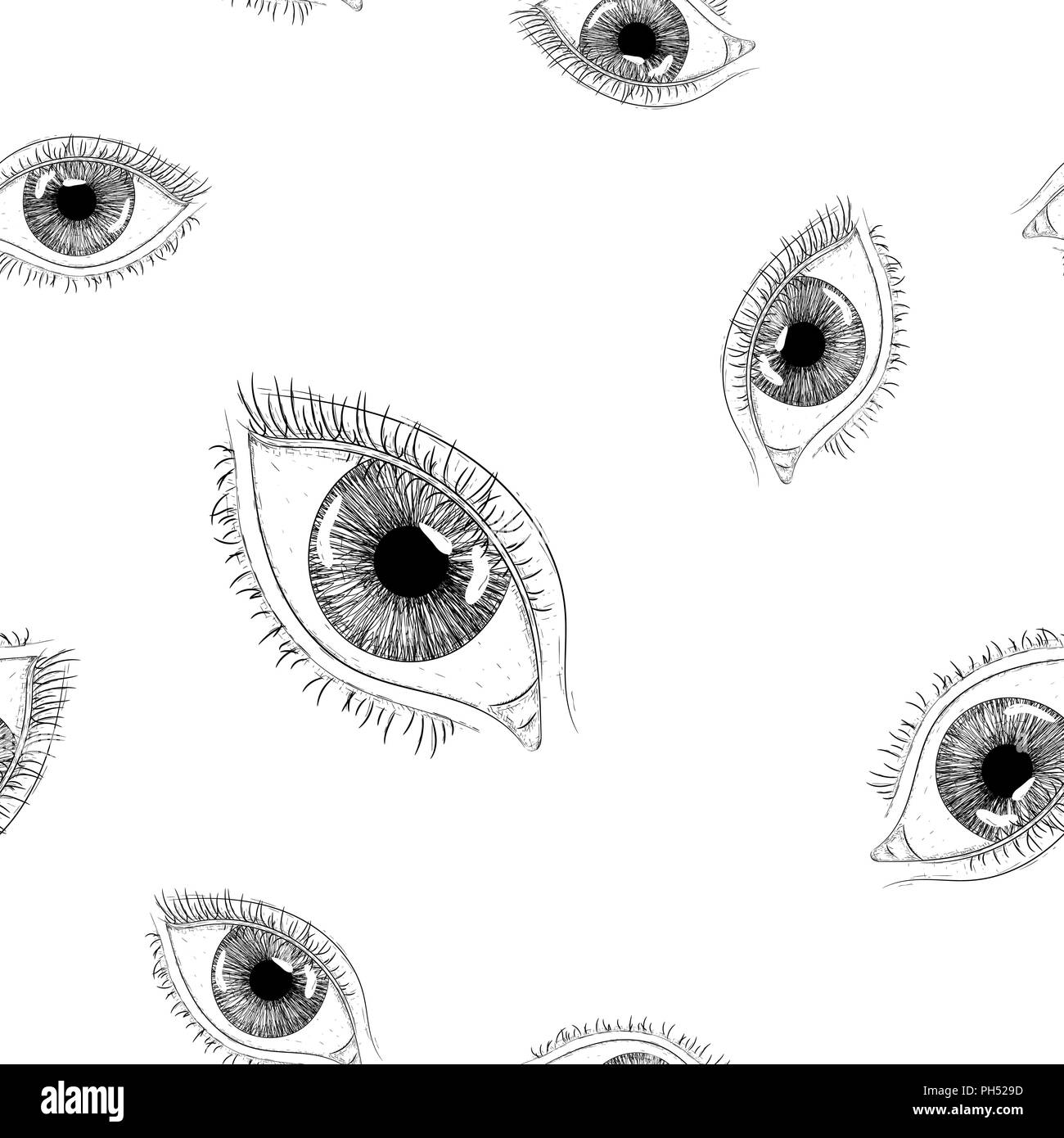 Woman eye. Hand drawn sketch. Seamless background Stock Vector