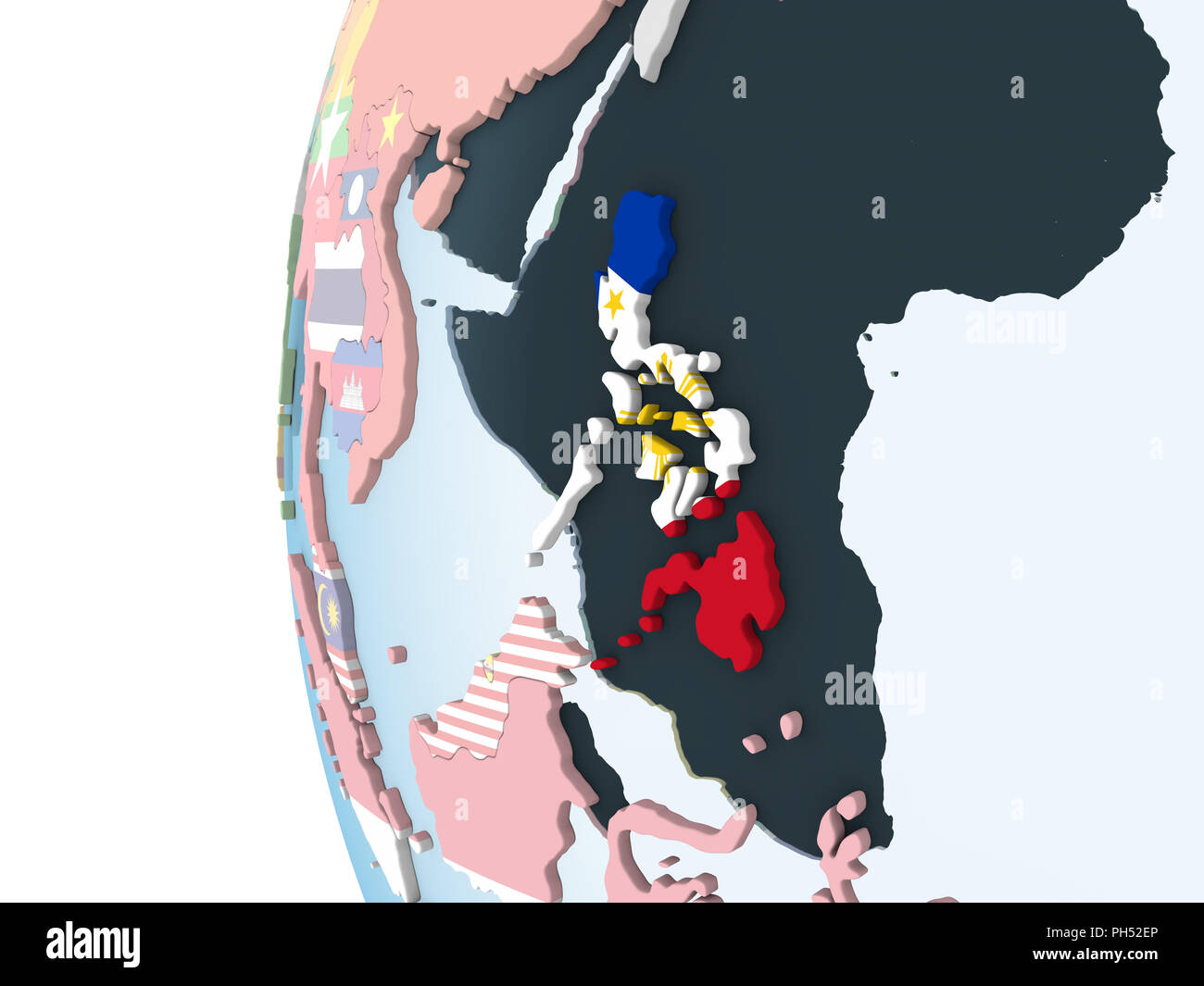 Philippines on bright political globe with embedded flag. 3D ...
